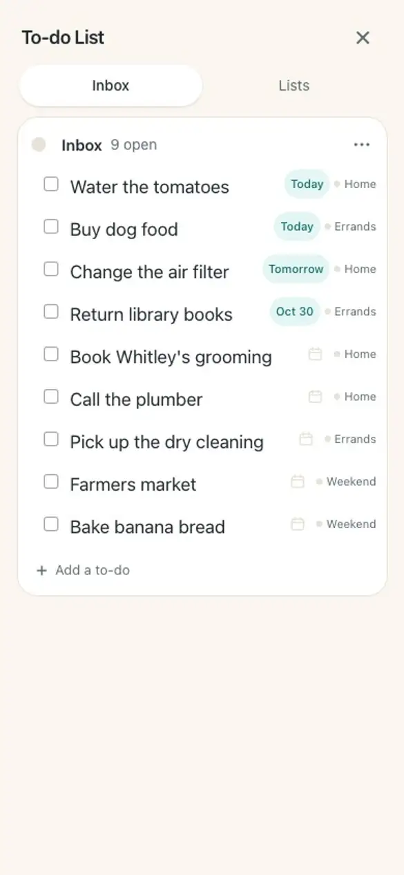 A walkthrough of tly: a to-do is typed and added, another checked off, then the town, where the player walks with Whitley and pets him.